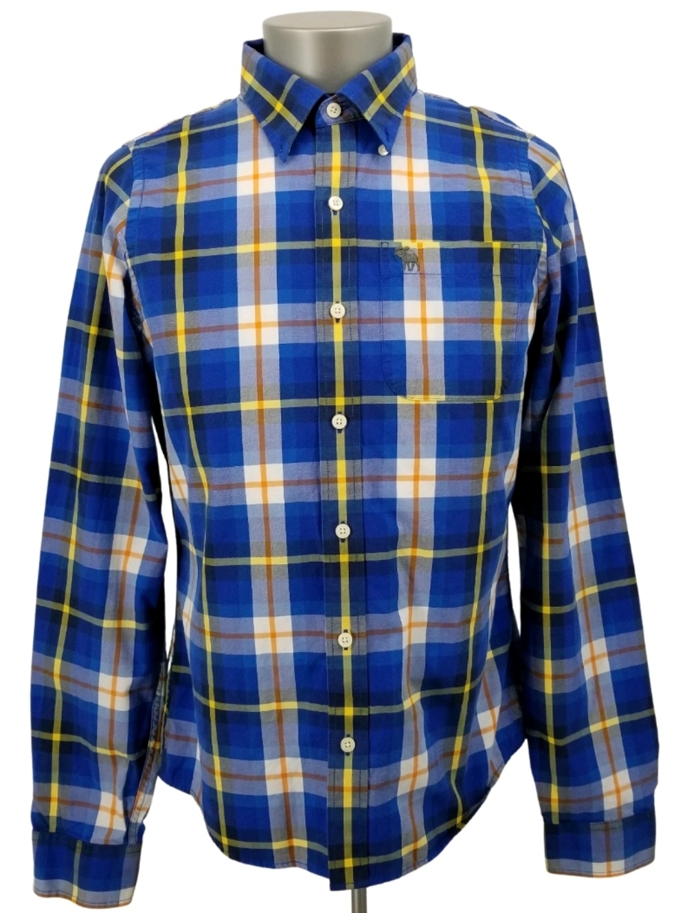 Abercrombie & Fitch Plaid Blue Yellow Orange Checkered Button Down
